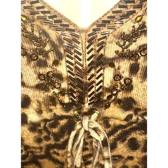 Dana Buchman Medium Vintage Leopard Merino Wool Beaded Top City Luxe Embellished - Picture 8 of 14